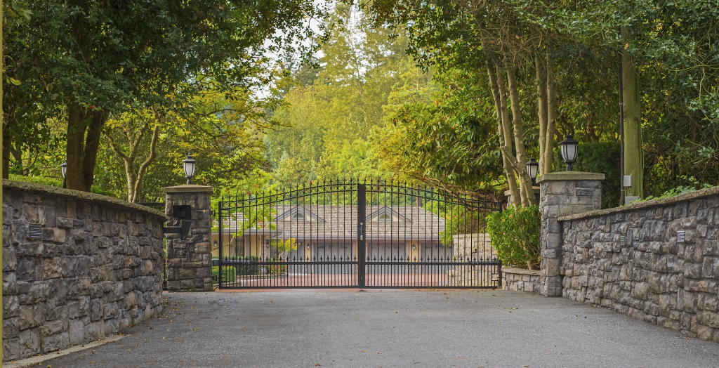 Wrought iron gates at front of property